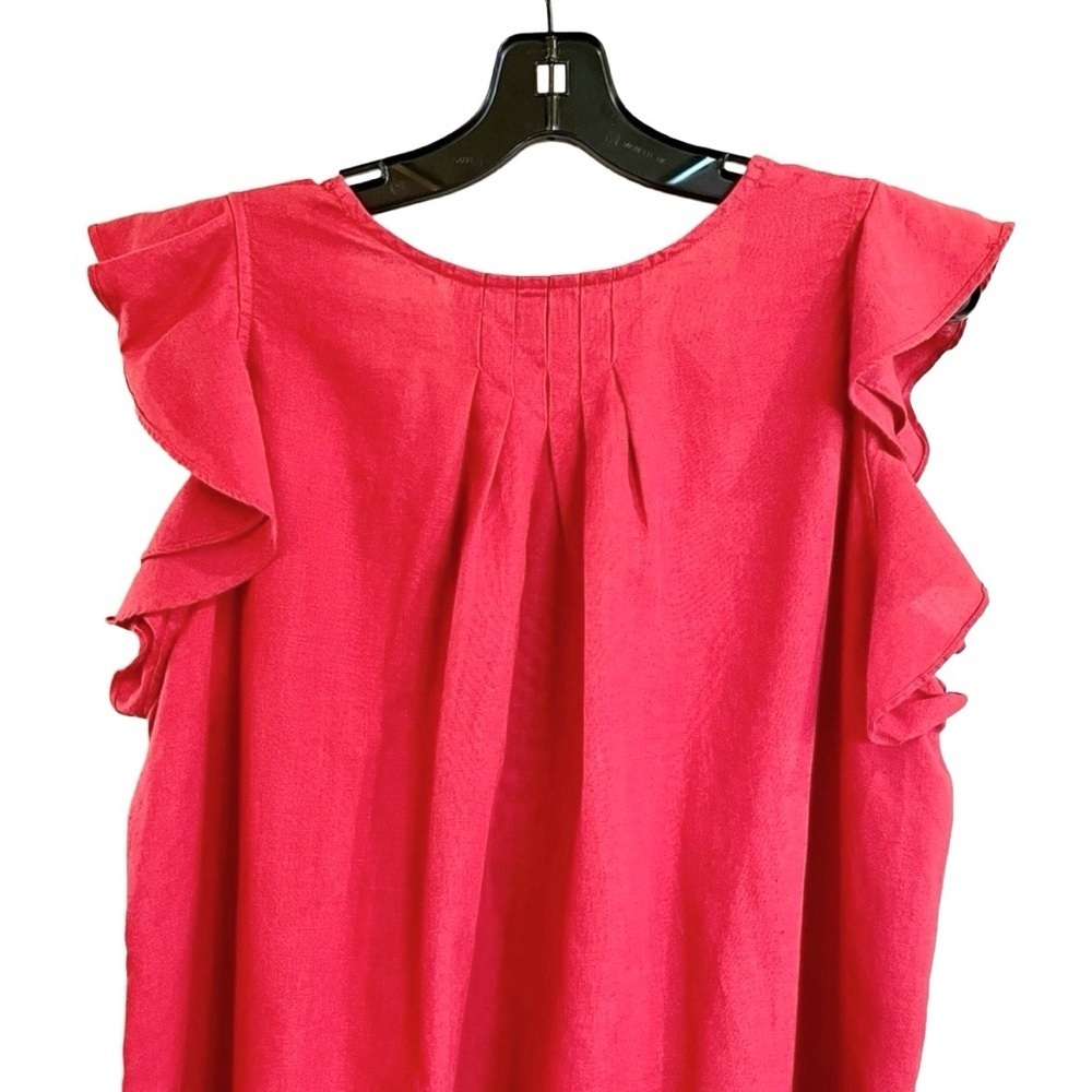 The Great Flutter Tulip Dress Red Linen Blend Ruffle Sleeve Midi Pockets L - Picture 7 of 10